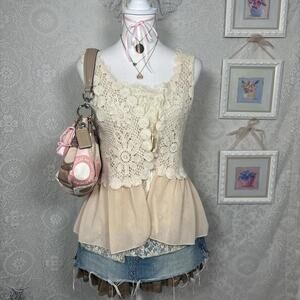 y2k coquette ballerina core pink crochet vest top